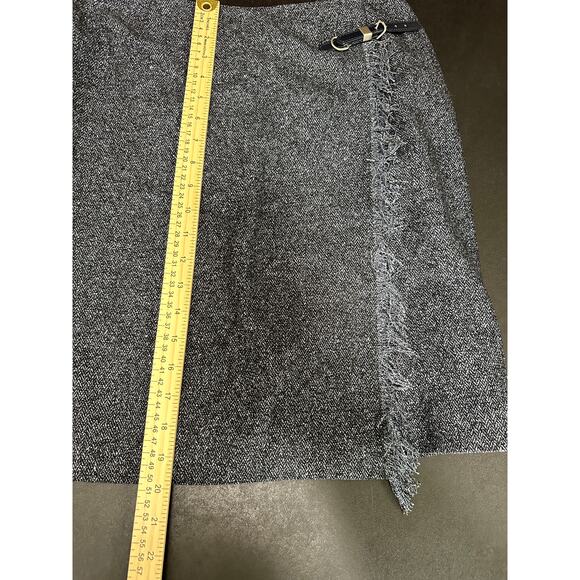 Anne Klein Blue Tweed Skirt Women’s 8P Wool Silk Fringe Buckle Petite - Picture 8 of 9